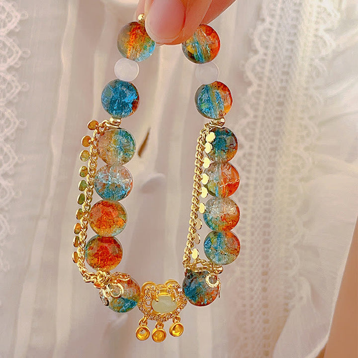 Armband Bunt Liuli Glas Perle Chinesisch – Glück mit goldenem Verschluss