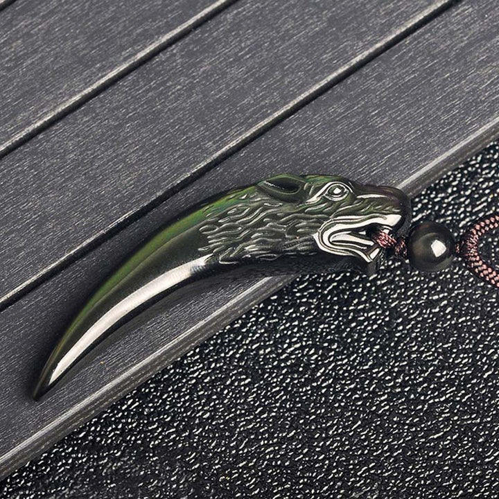 Obsidian Anhänger Wolf Kette Natur Stärke