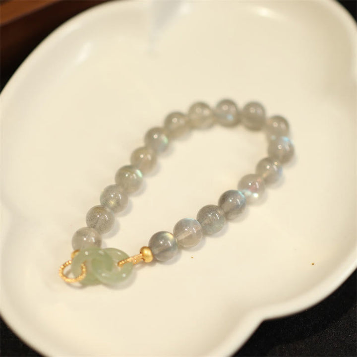 Armband Mondstein Jade grüner Stein gold Perlen elastisch Schmuck