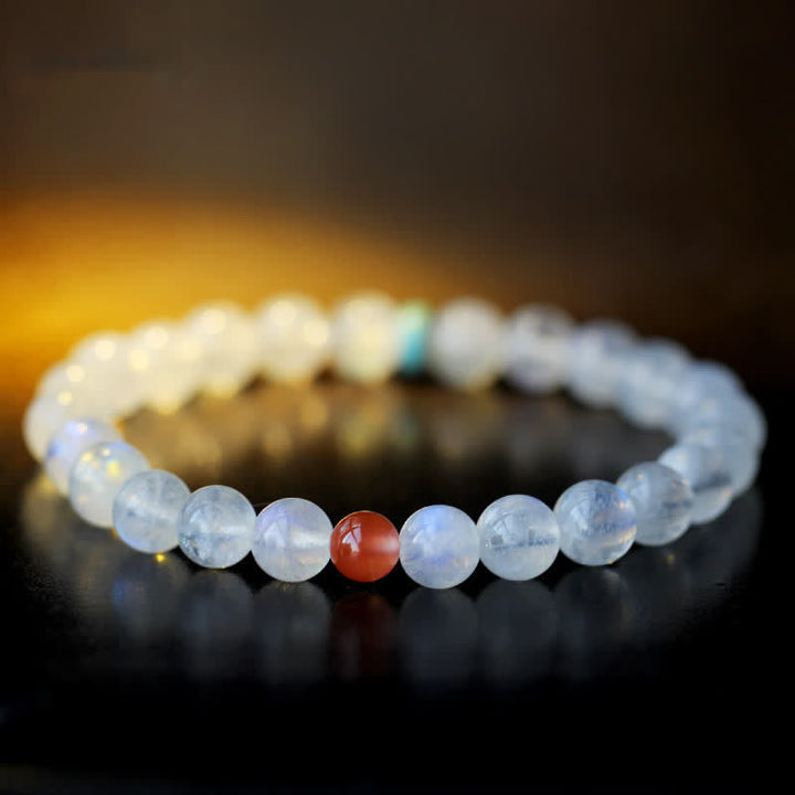 Armband Mondstein Mond mit roten Achat Perlen Heilung Ruhe