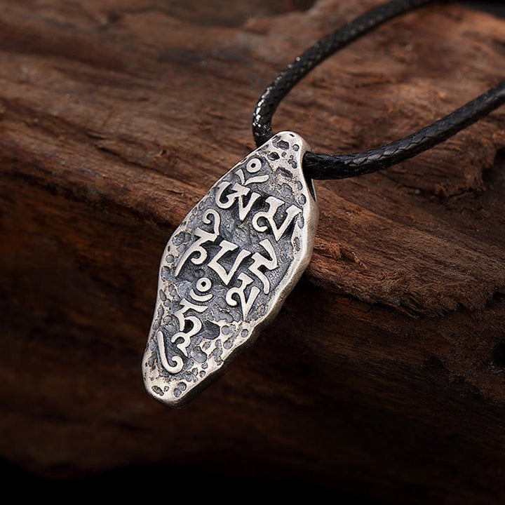 Kette Vajra – Segen – Echter Naturstein – Silberne Kette Vajra – Segen mit schwarzem Lederband Anhänger
