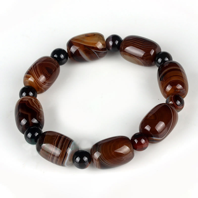Armband Onyx – Glück & Mut mit braunen Achat Steinen elastisch.