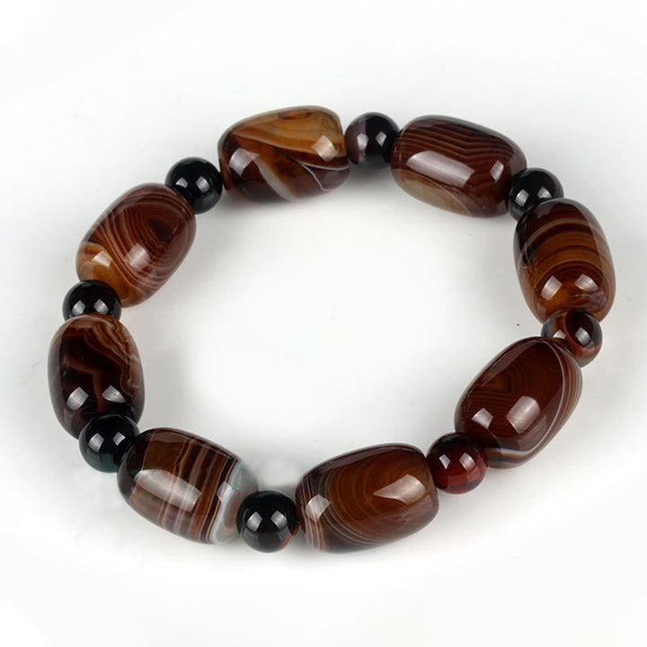 Armband Onyx – Glück & Mut mit braunen Achat Steinen elastisch.