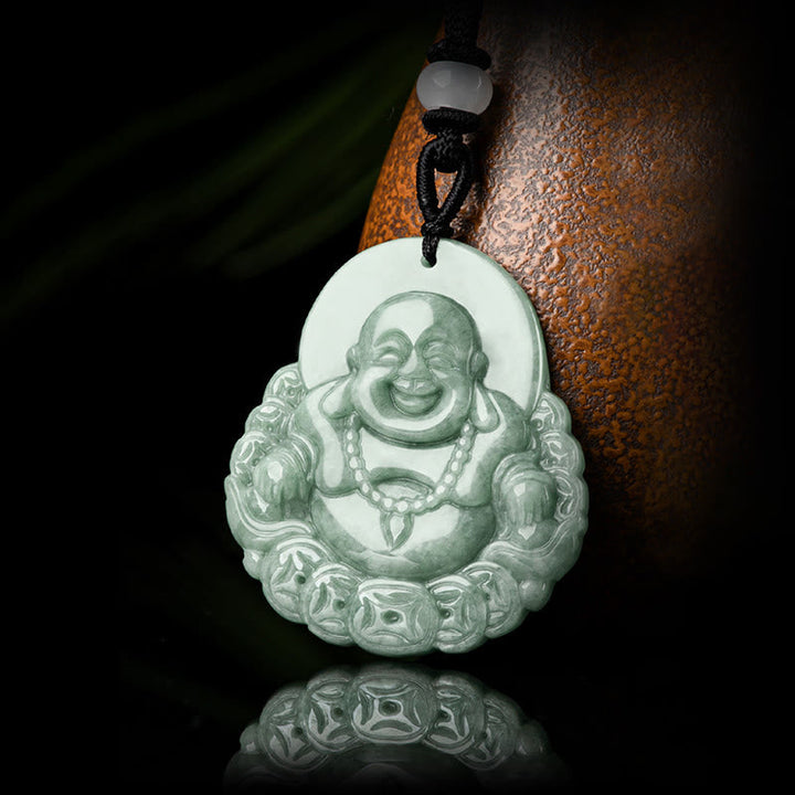 Anhänger Kette Jade Buddha Wohlstand grün geschnitzt