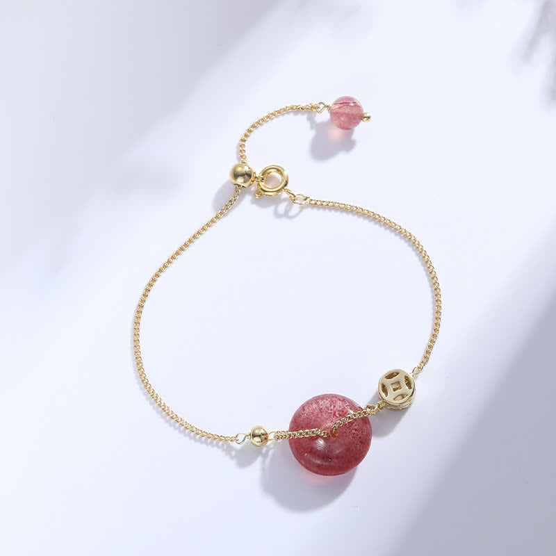 Armband Erdbeerquarz – Liebe & Frieden mit goldenen Perlen elegantes Design