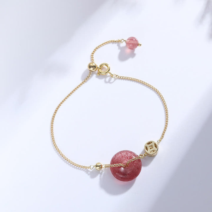 Armband Erdbeerquarz – Liebe & Frieden mit goldenen Perlen elegantes Design