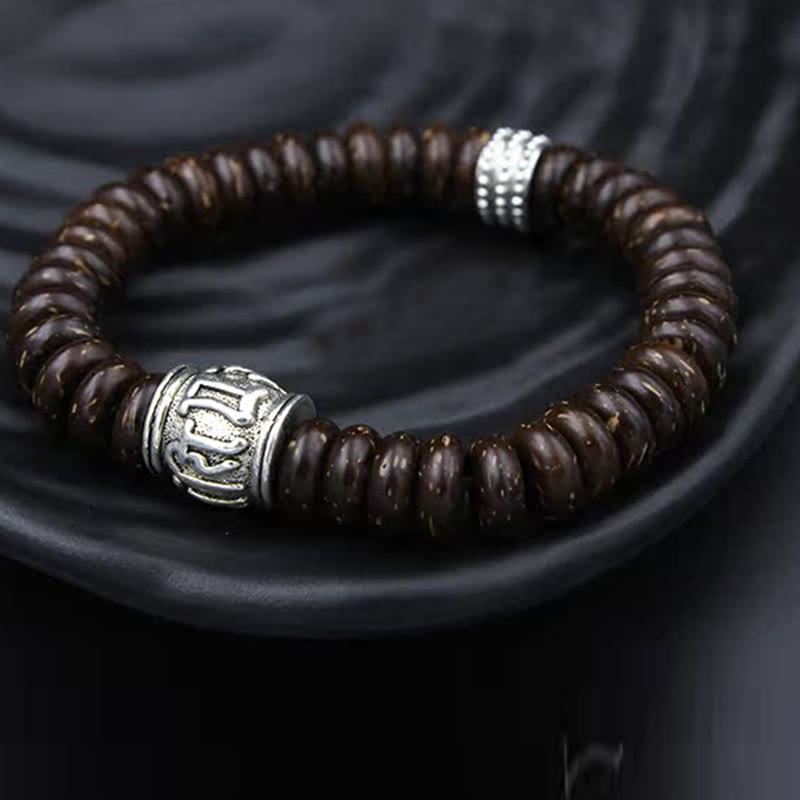 Braunes Lederarmband Om Mani Padme Hum – Energie mit Silberelementen