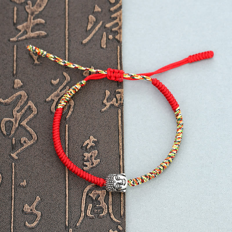 Rotes Armband Bunt Geflochten Knoten Buddha Silber Charm elastisch