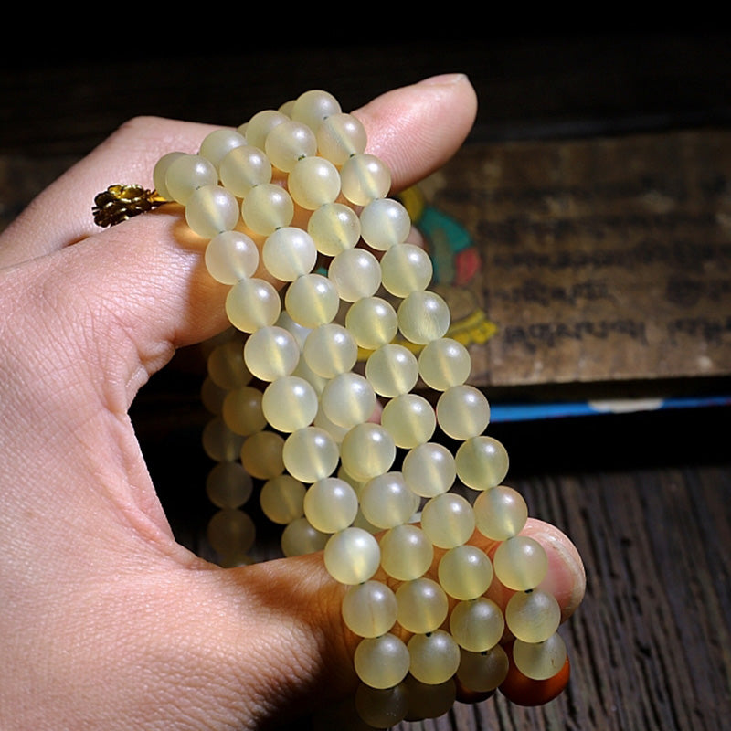Mala Bernstein Glück Armband Naturstein Perlen elastisch Handgelenk getragen