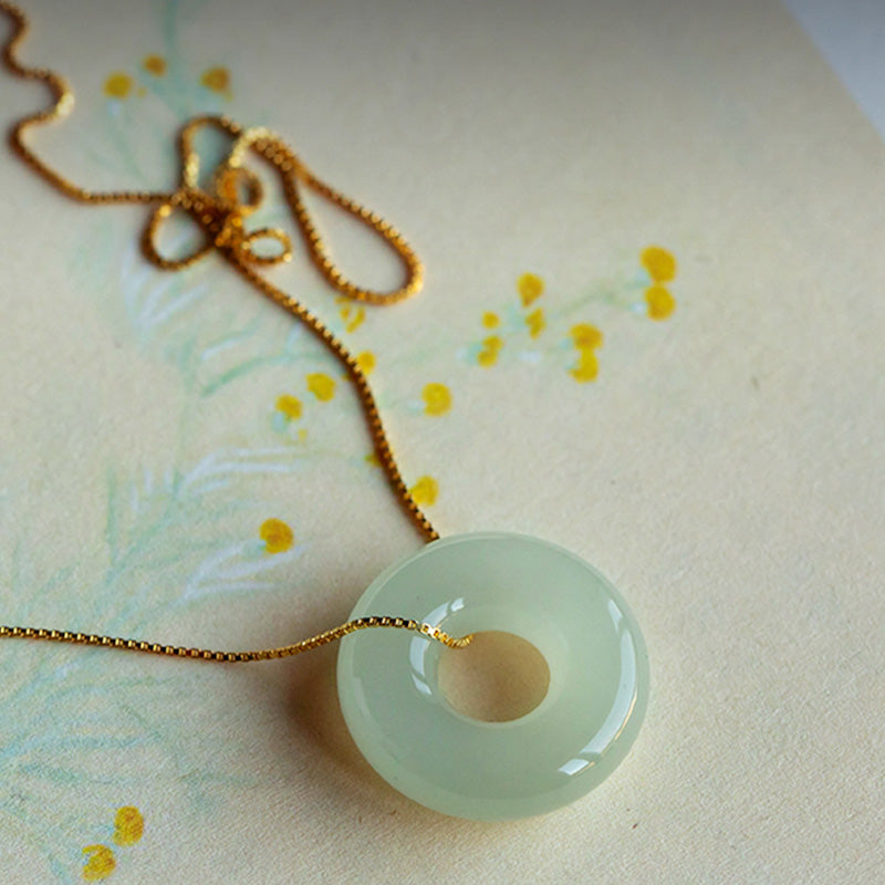 Jade Frieden Donut Anhänger Halskette Gold Kette Glück Wohlstand Heilstein