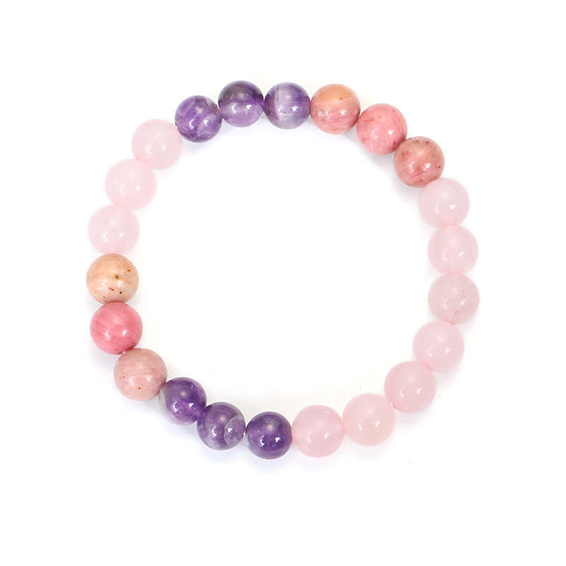 Mala Rosenquarz Amethyst Armband Heilstein Perlen Rosa Lila elastisch