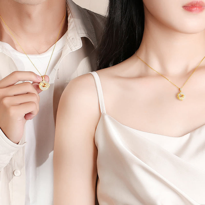 Kette Hetian-Jade Drachen-Phönix Glück Paarschmuck Gold