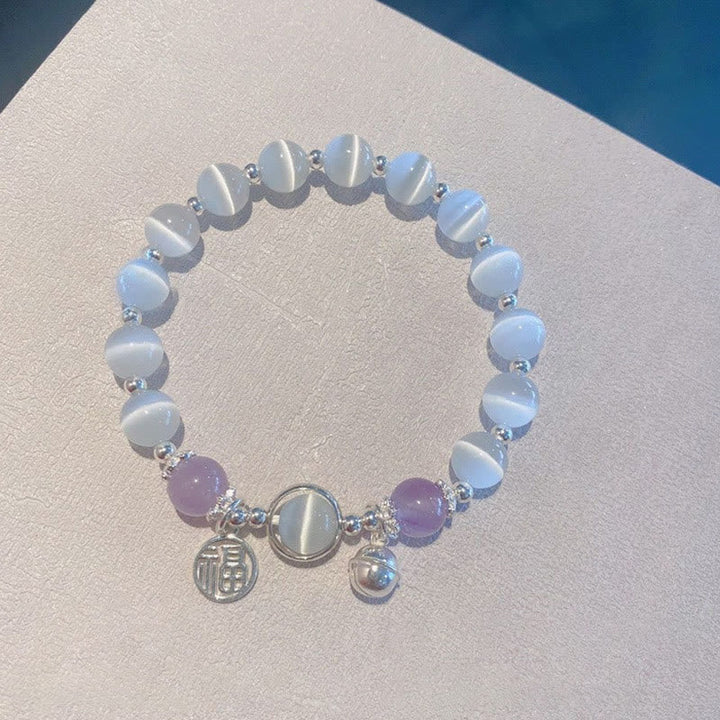 Armband Amethyst Fu-Zeichen Mondstein silberne Perlen elegant
