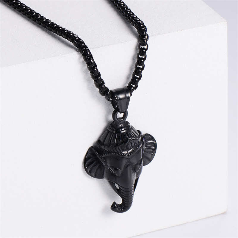 Ganesha Elefant Kette Schwarz Titanstahl