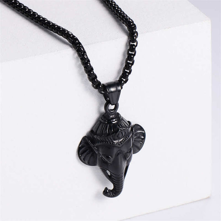 Ganesha Elefant Kette Schwarz Titanstahl