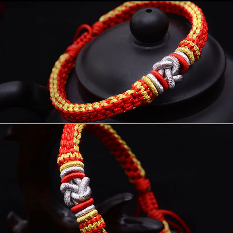 Rotes Armband – Glück & Liebe mit goldenen Verzierungen elastisch.
