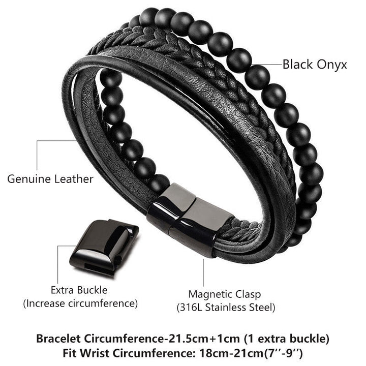 Armband Lava Stein Schwarz Onyx Leder