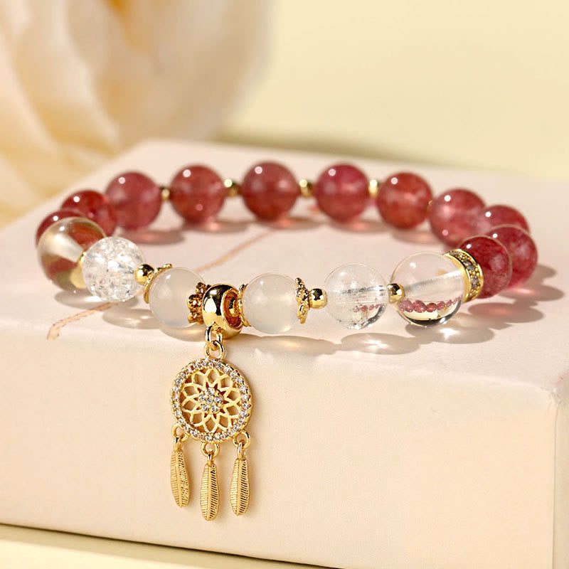 Armband Erdbeerquarz Amethyst mit Traumfänger Anhänger elegantes Design