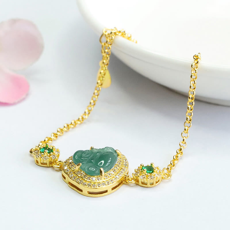 Armband Jade Buddha Lachend Gold Wohlstand