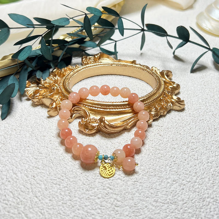 Rosenquarz Armband Türkis Fu-Zeichen – Glück elegantes Accessoire