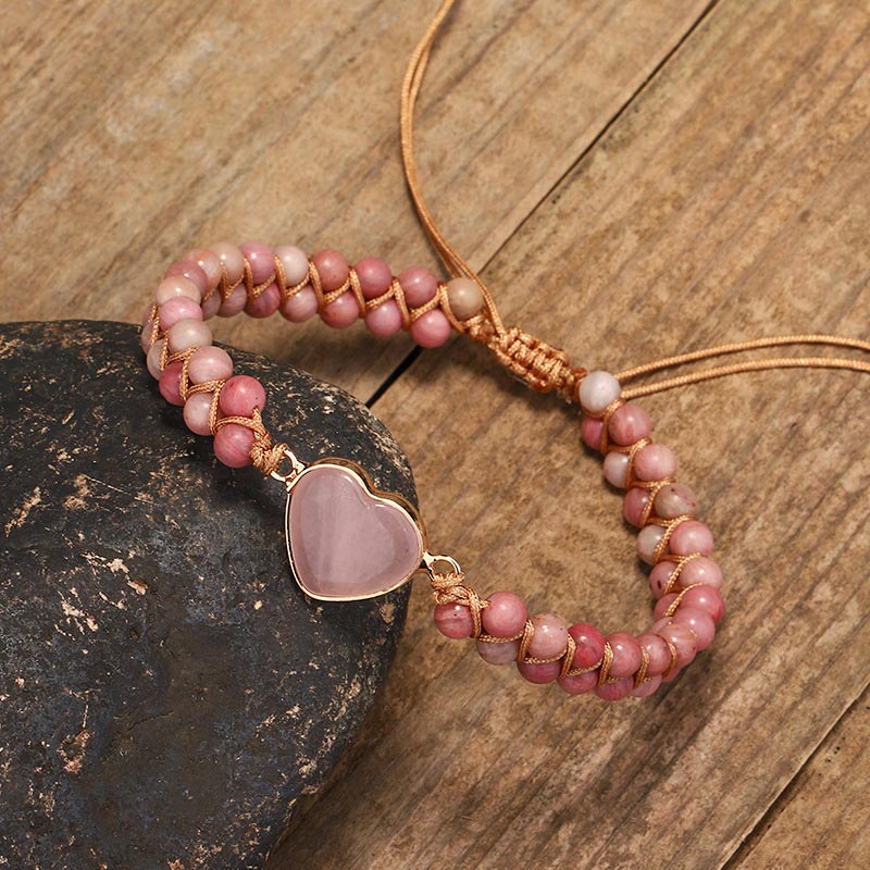 Rosenquarz Armband – Heilung & Liebe mit Herzanhänger Kupferdraht