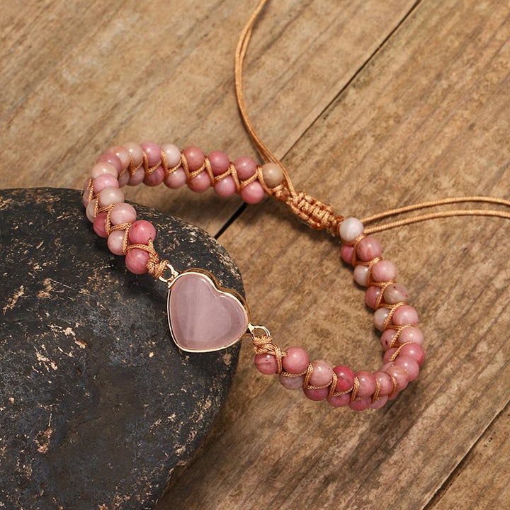 Rosenquarz Armband – Heilung & Liebe mit Herzanhänger Kupferdraht