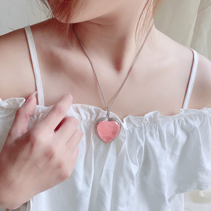 Anhänger Kette Rosenquarz Herz Liebe Silber