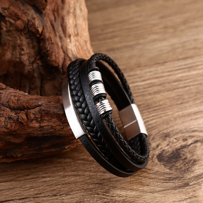 Schwarzes Lederarmband magnetisch mit Edelstahlverschluss elegant