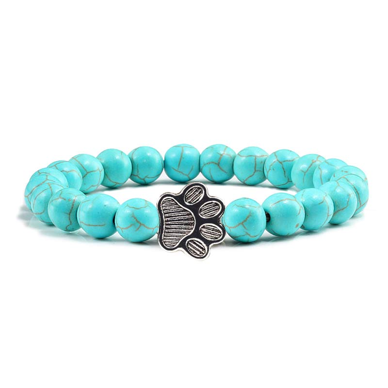 Türkis Armband Hund Charm elastisch Naturstein Perlen hellblau
