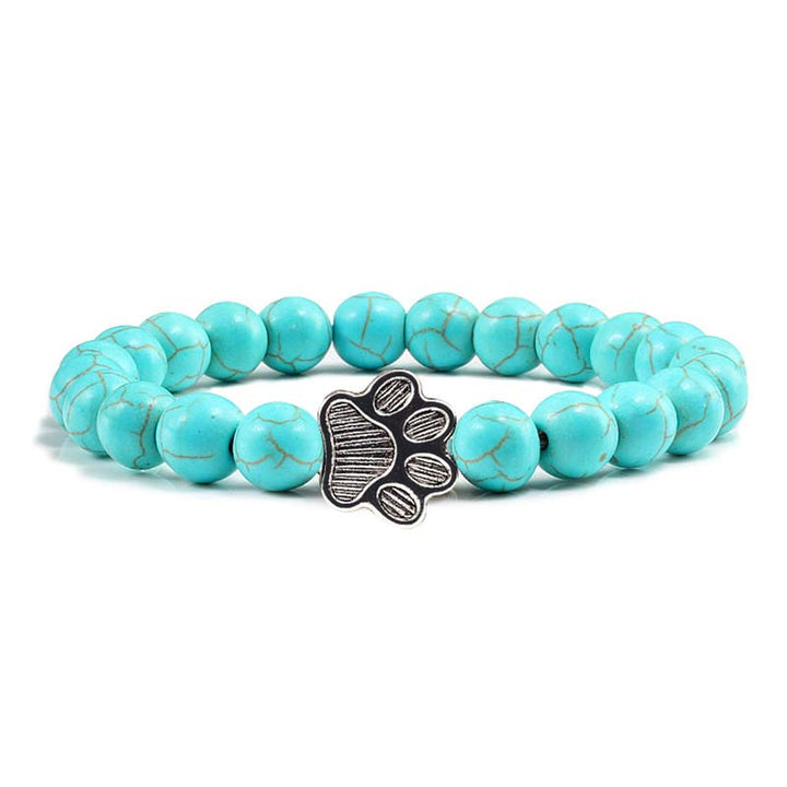 Türkis Armband Hund Charm elastisch Naturstein Perlen hellblau