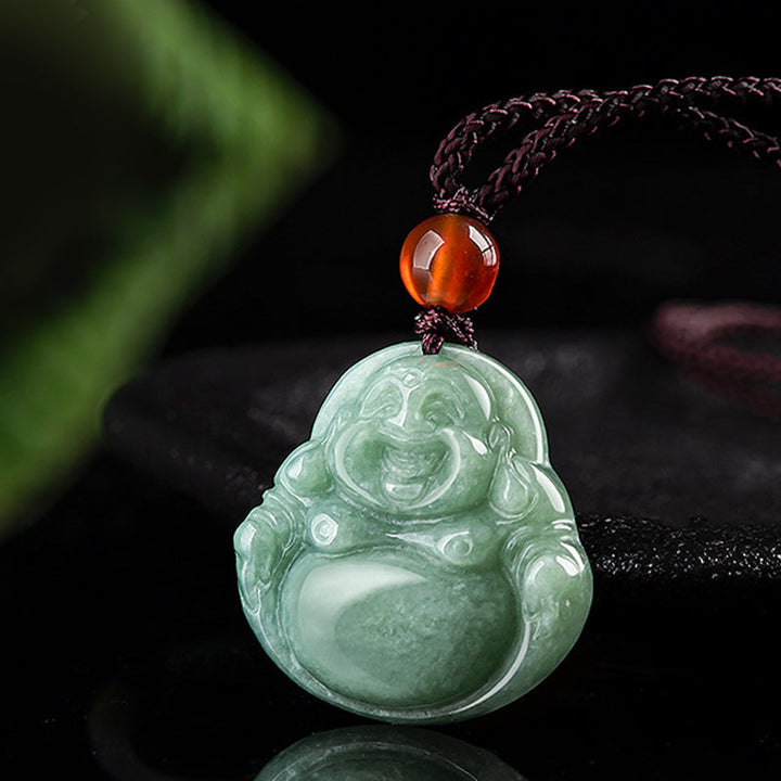 Kette Jade Lachender Buddha Cyan – Wohlstand & Stärke – Bild 2 – Kette Jade Lachender Buddha Cyan Wohlstand Stärke Anhänger Naturstein