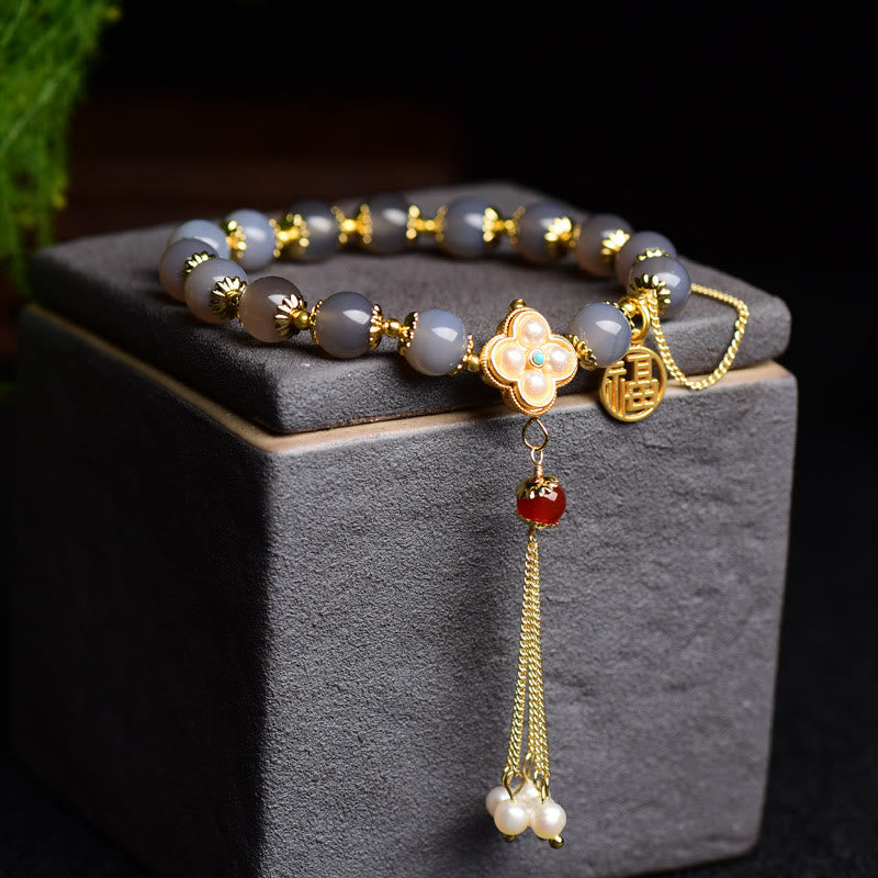 Armband Achat Perle Fu-Zeichen goldene Perlen elegantes Design Schmuck