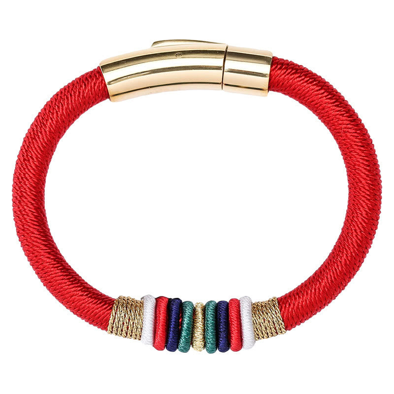 Rotes Armband mit Fünf Elemente Perlen goldener Magnetverschluss elastisch