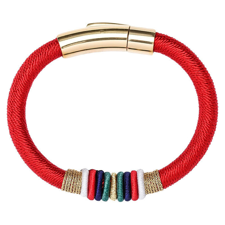 Rotes Armband mit Fünf Elemente Perlen goldener Magnetverschluss elastisch
