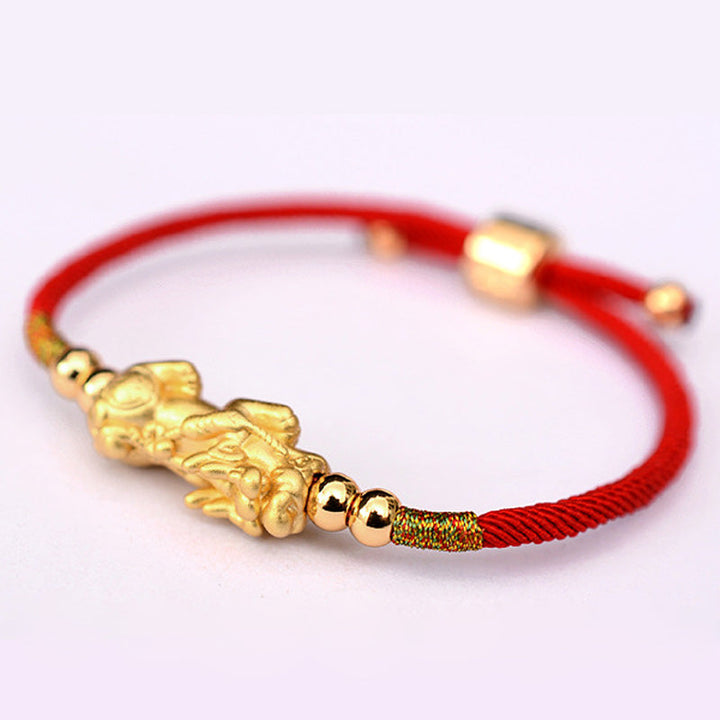 Armband Pixiu "Glück" Rotband - 24K Vergoldet