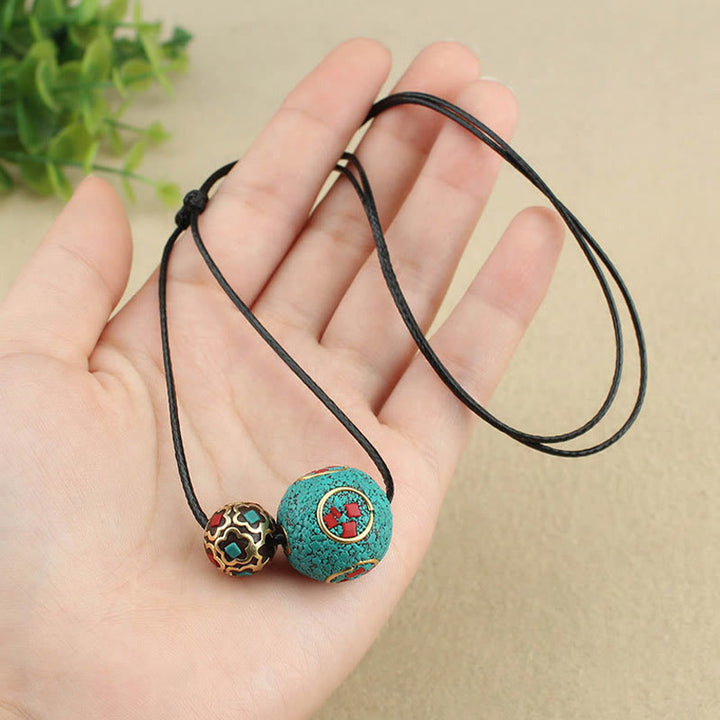 Türkis Amulett Kette Doppelperle Tibet Schutz