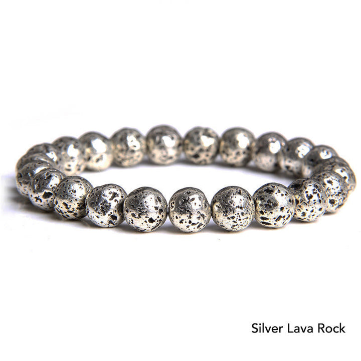 Silber Lava Rock Armband Kristall elastisch Naturstein Perlen Schmuck