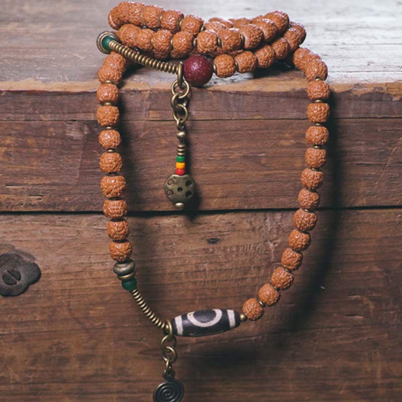Mala Bodhi Glück Energie Armband Rudraksha Perlen Holz Bronze