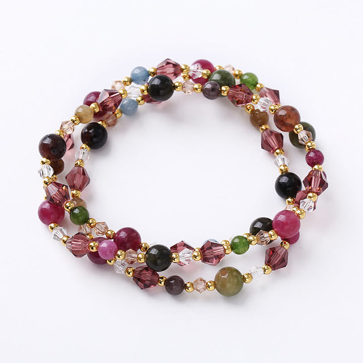 Buntes Armband mit Amethyst, Rosenquarz und Goldperlen elegante Handschmuck-Kollektion