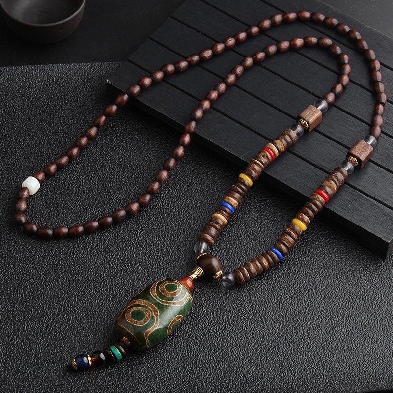 Kette Türkis Dzi Rad Holzperlen Anhänger Naturstein Schmuck