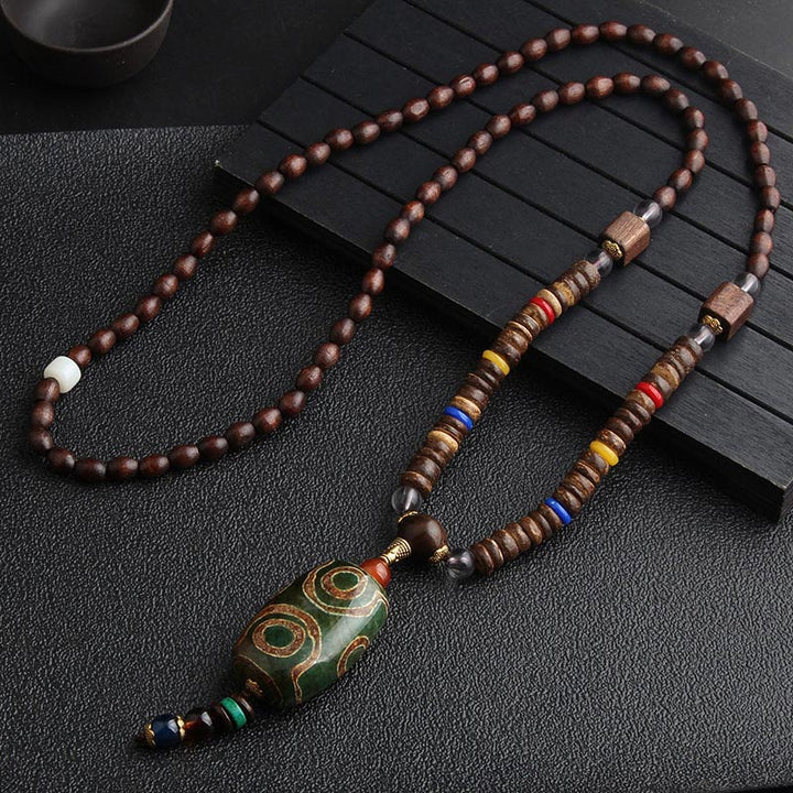 Kette Türkis Dzi Rad Holzperlen Anhänger Naturstein Schmuck