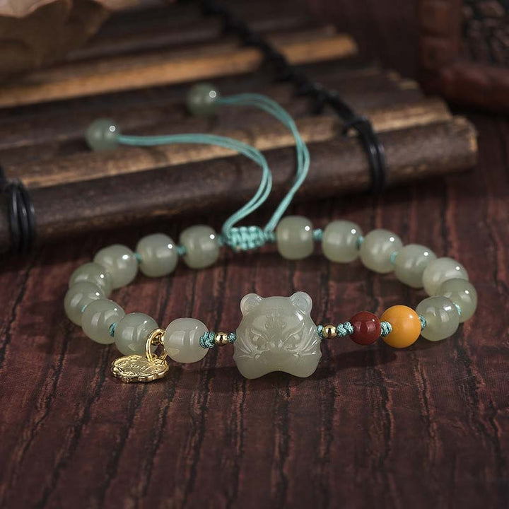 Jade Armband Chinesisches Tierkreis Tiger Segen grüne Perlen elastisch