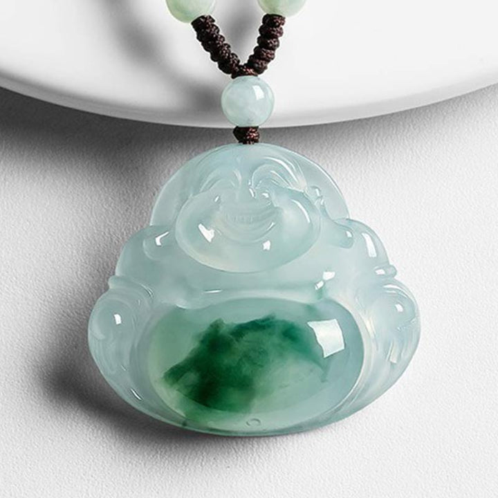 Anhänger Cyan Jade Buddha Glück Halskette transluzent