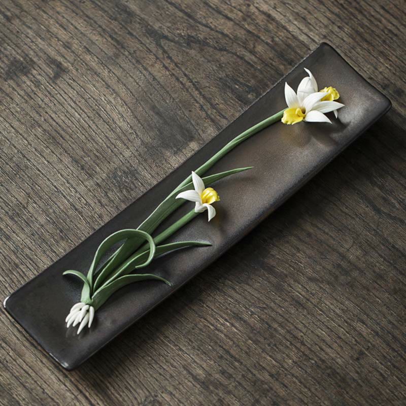 Räucherstäbchen Halter Keramik Lotus Pfingstrose Weiße Orchidee