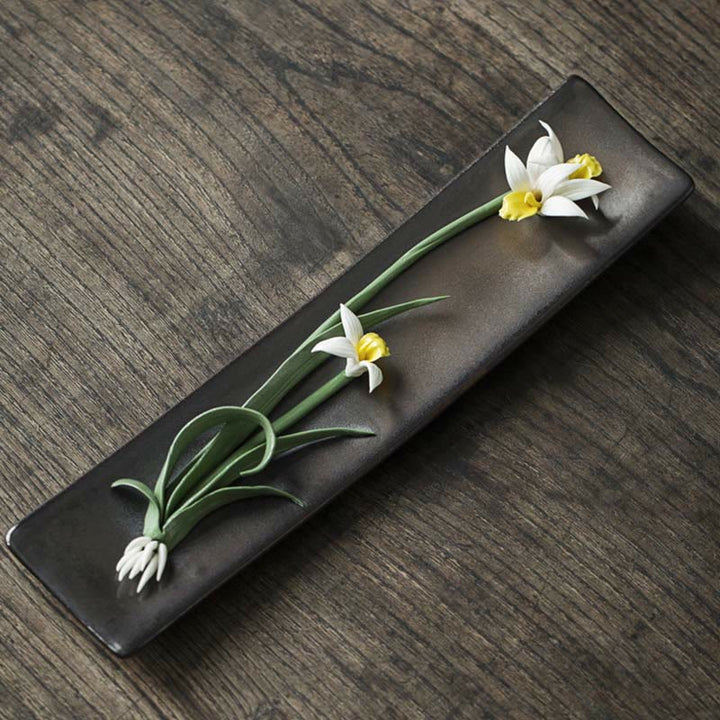 Räucherstäbchen Halter Keramik Lotus Pfingstrose Weiße Orchidee