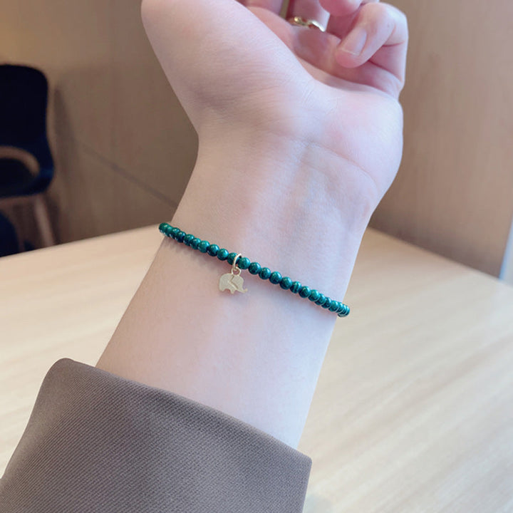 Armband Malachit Elefant grüner Stein Naturstein Perlen Charm elastisch