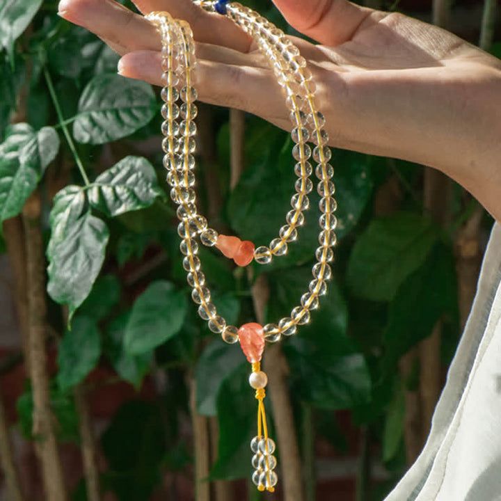 Mala Kette 925 Silber mit Koralle und Citrin Perlen Natur.