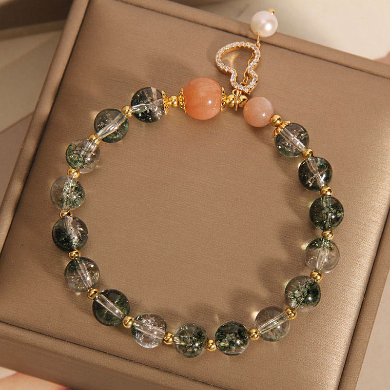 Armband Grün Phantom Gourd mit Perle und Koralle elegant.