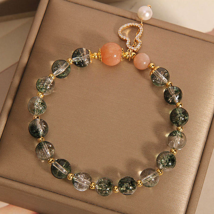 Armband Grün Phantom Gourd mit Perle und Koralle elegant.
