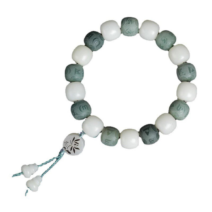 Armband weiße Jade grüne Bodhi-Samen Om Mani Schutzanhänger elastisch